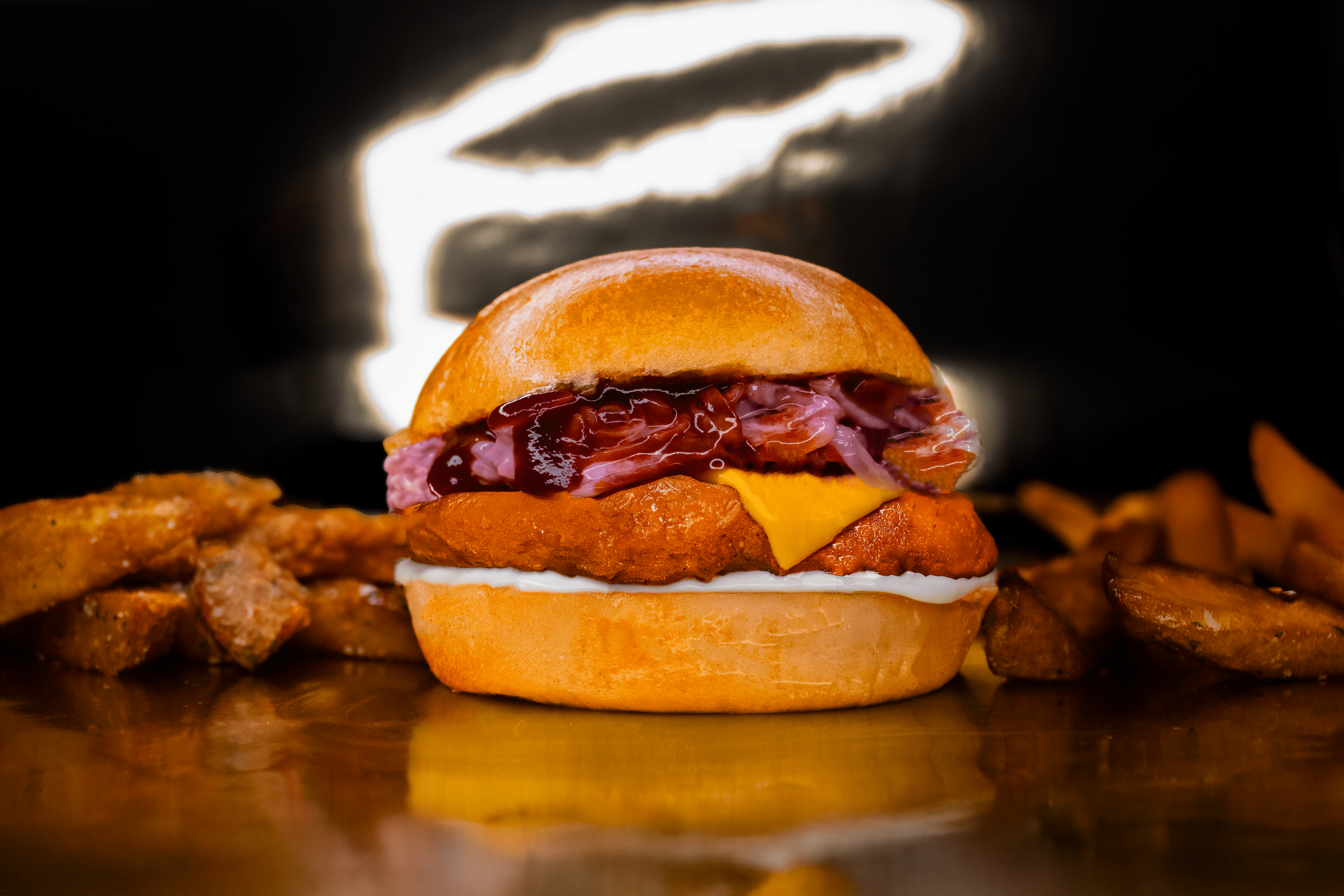 BBQ Truffle Chicken Burger with Fries